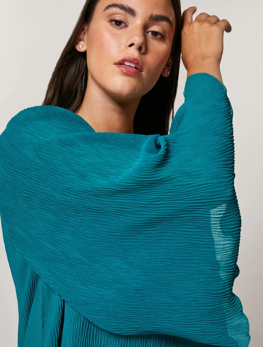 Marina Rinaldi Women's Dark Green Pleated Georgette Tunic Top