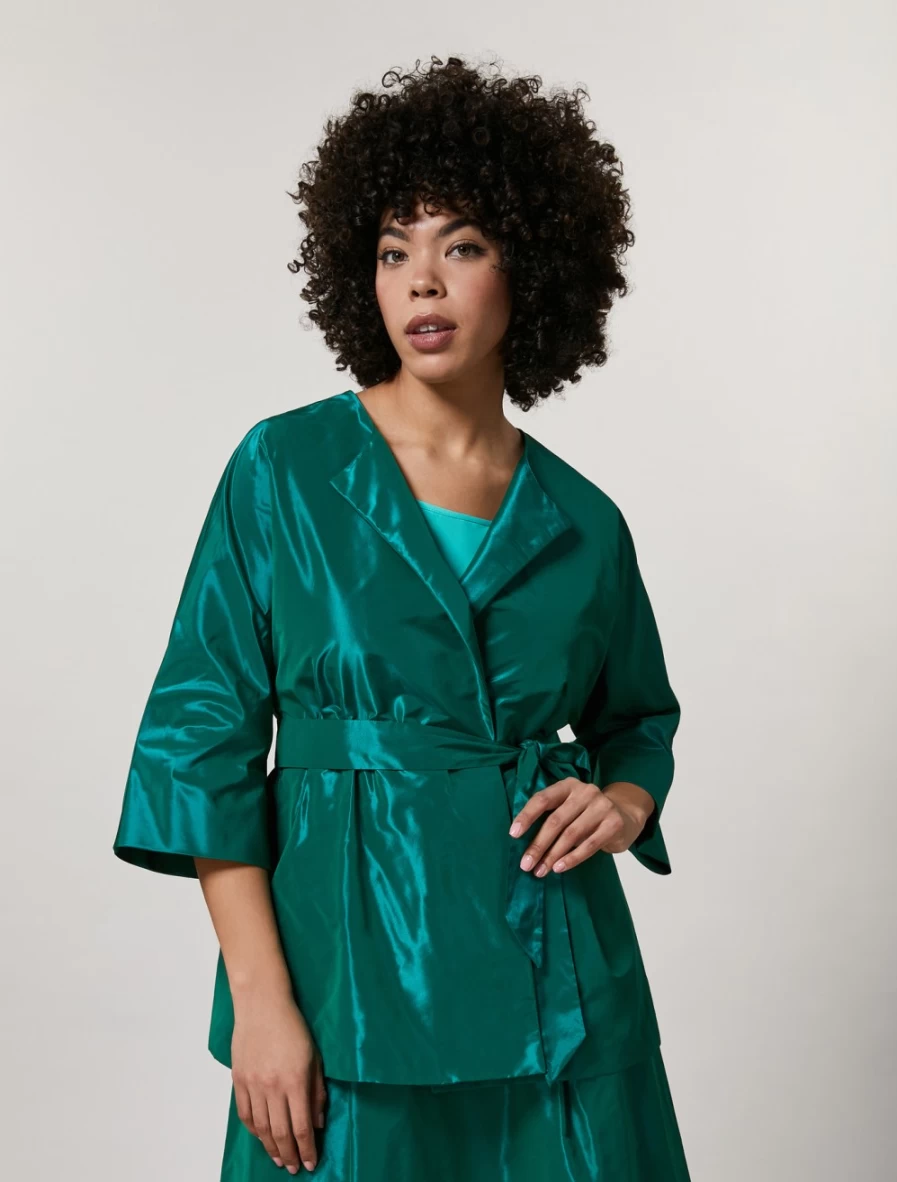 "Marina Rinaldi Women's Dark Green Taffeta Jacket – Lightweight Water-Resistant Outerwear"