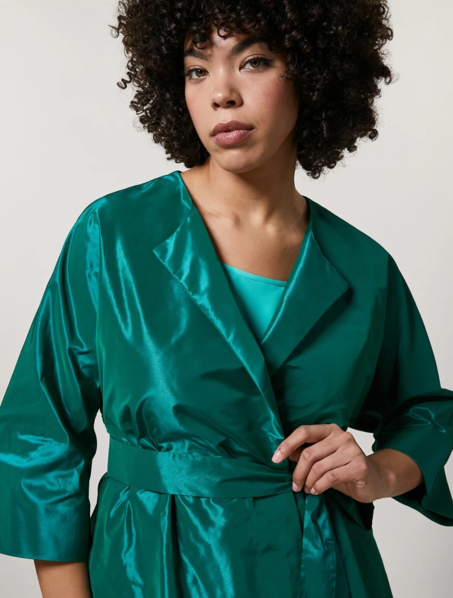 "Marina Rinaldi Women's Dark Green Taffeta Jacket – Lightweight Water-Resistant Outerwear"