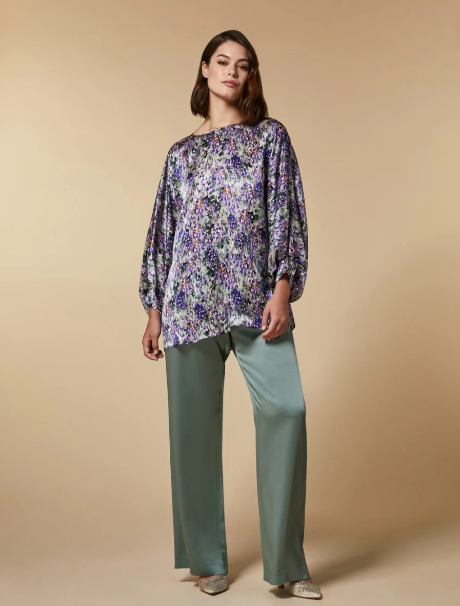 Marina Rinaldi Women's Green Shiny Fabric Trousers - Elegant High-Waisted Comfort Pants
