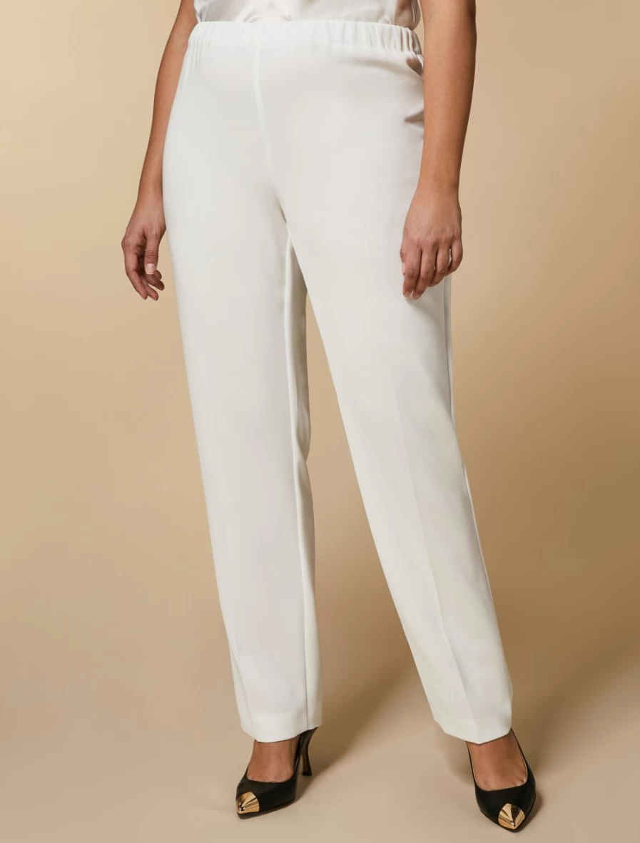 Marina Rinaldi Women's White Triacetate Classic Trousers | Elegant Comfort Fit