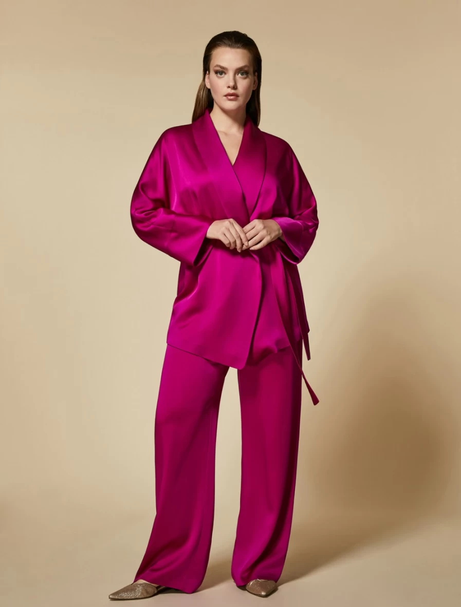 Marina Rinaldi Women's Fuchsia Shiny Frisottino Trousers