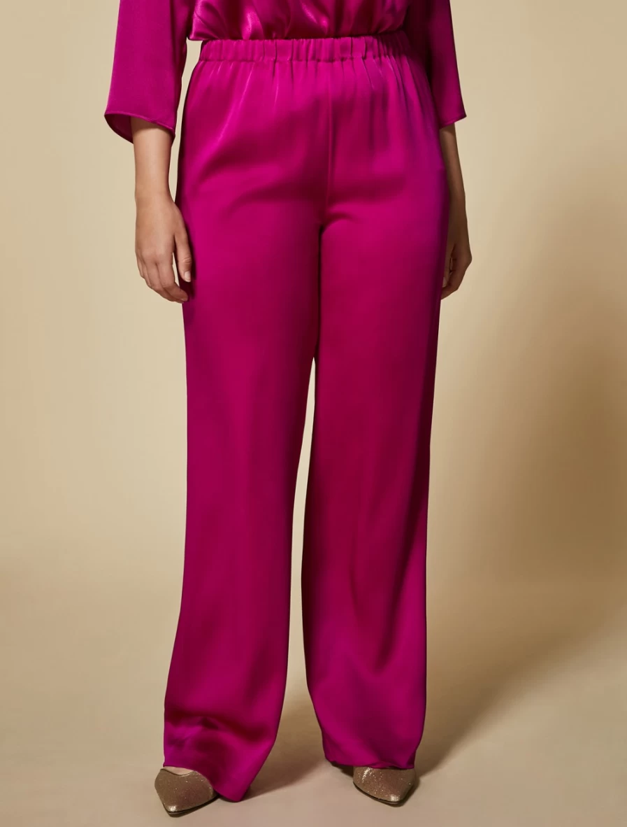 Marina Rinaldi Women's Fuchsia Shiny Frisottino Trousers