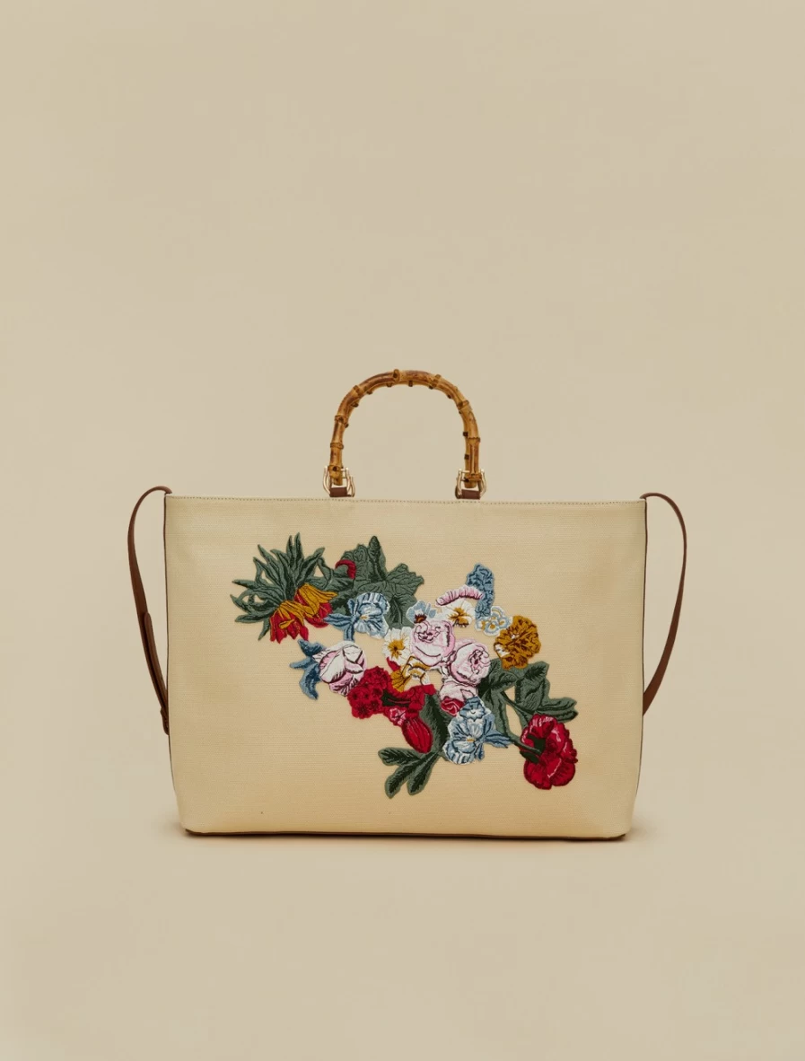 Marina Rinaldi Women's Beige Canvas Shopping Tote Bag