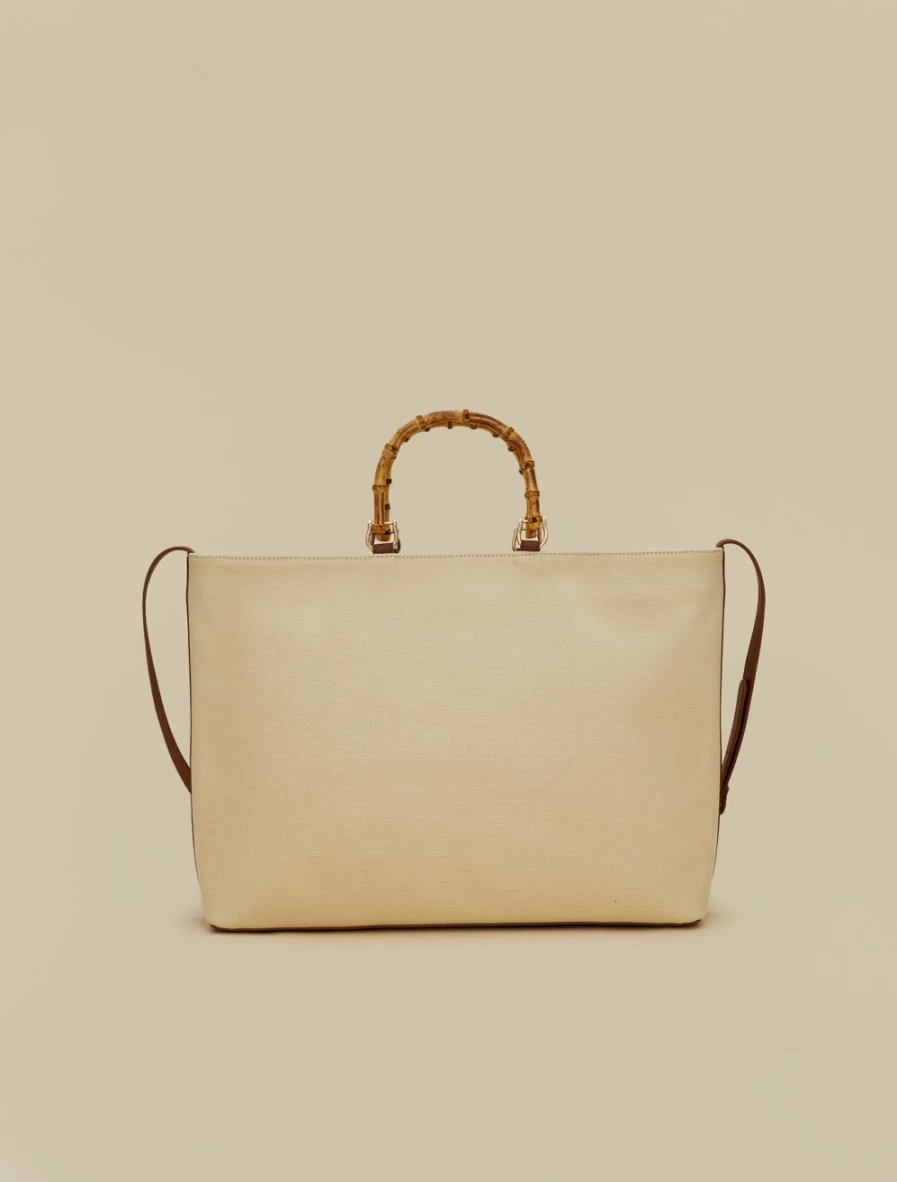 Marina Rinaldi Women's Beige Canvas Shopping Tote Bag