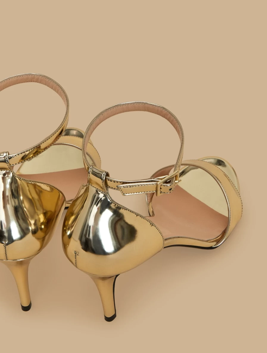 Marina Rinaldi Women's Gold Mirror-Effect Sandals – Shiny Metallic Finish
