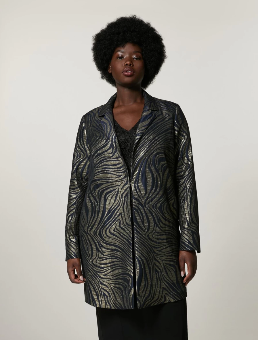 Marina Rinaldi Women's Dark Navy Lurex Jacquard Overcoat Coat