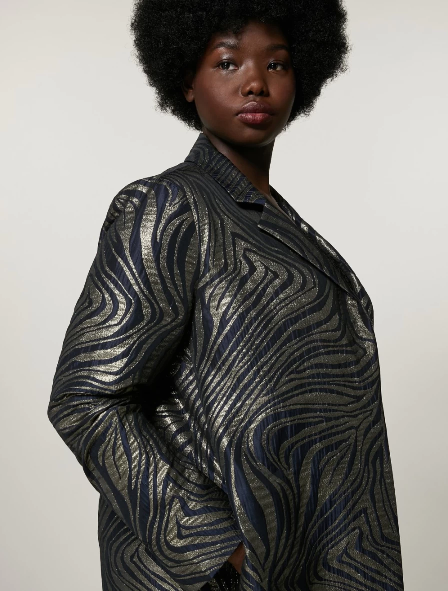 Marina Rinaldi Women's Dark Navy Lurex Jacquard Overcoat Coat