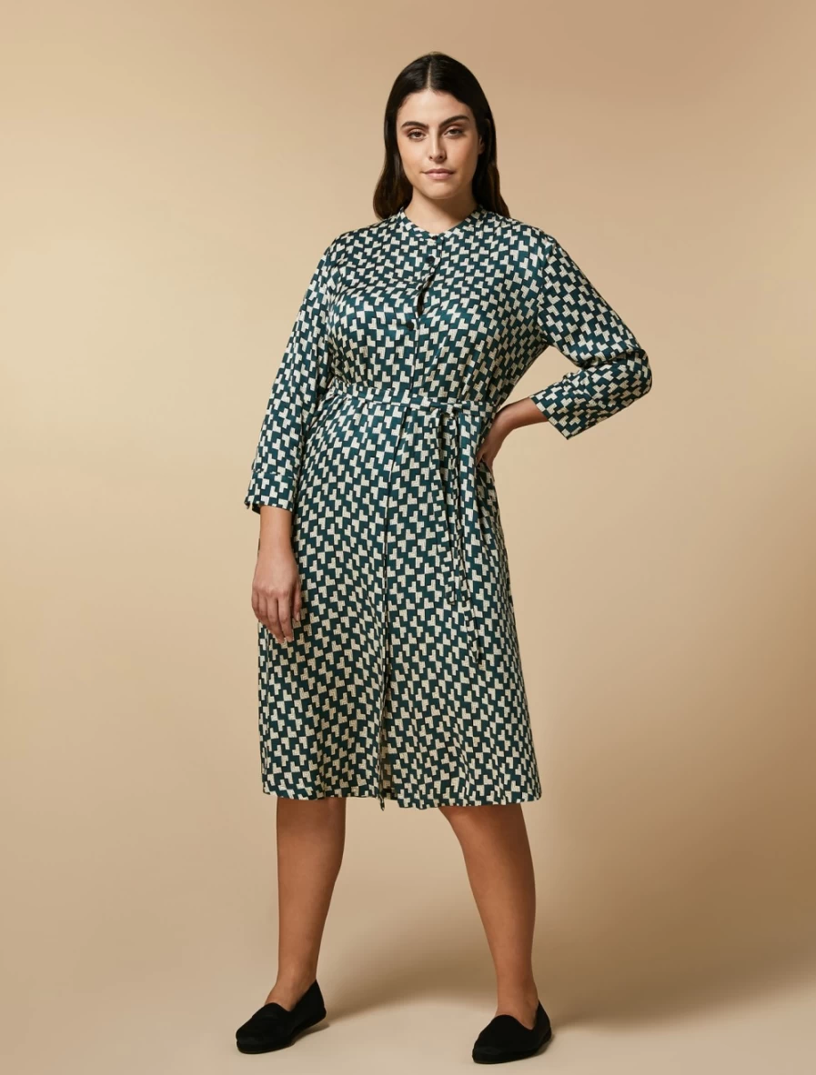 Marina Rinaldi Women's Dark Green Printed Twill Shirt Dress