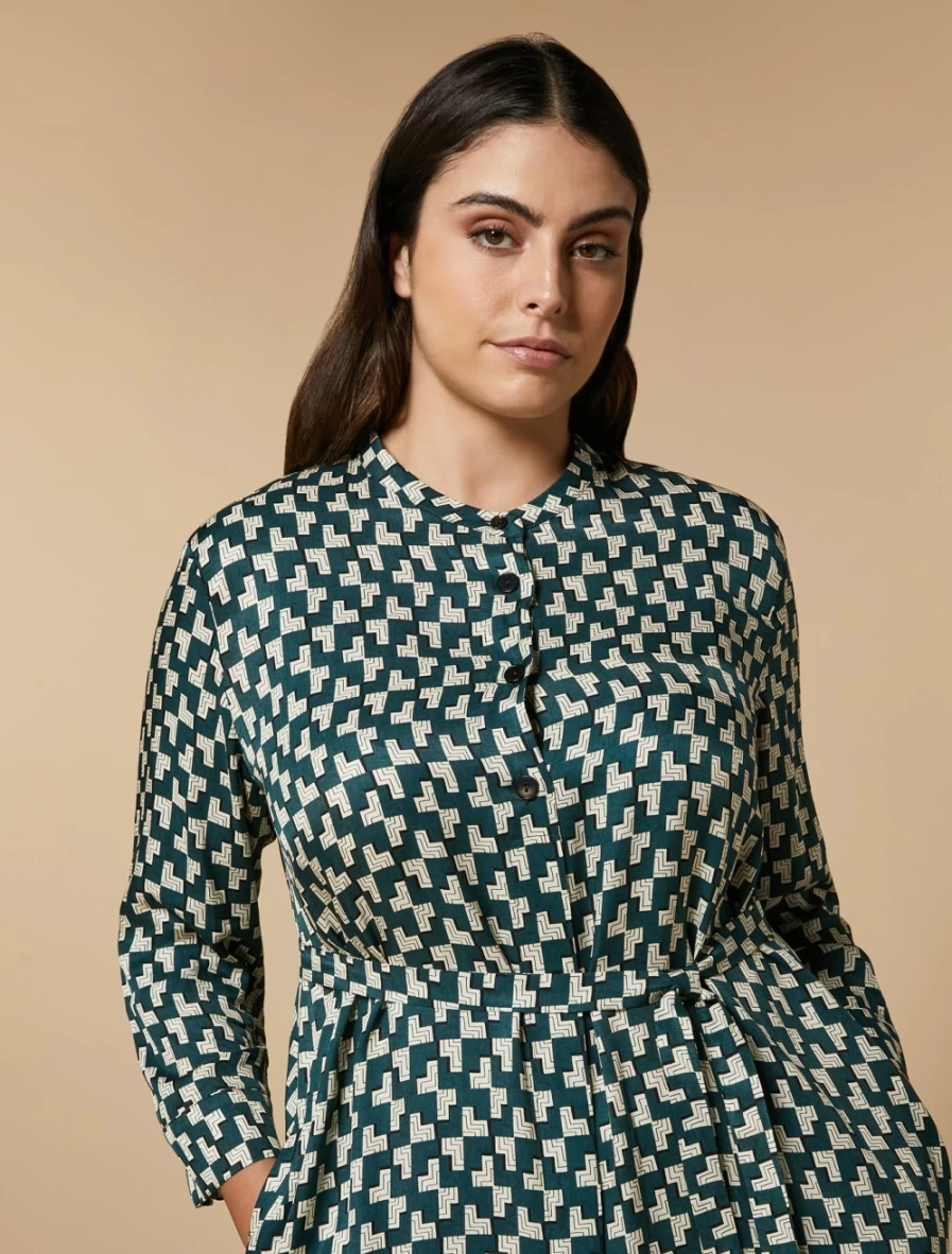 Marina Rinaldi Women's Dark Green Printed Twill Shirt Dress