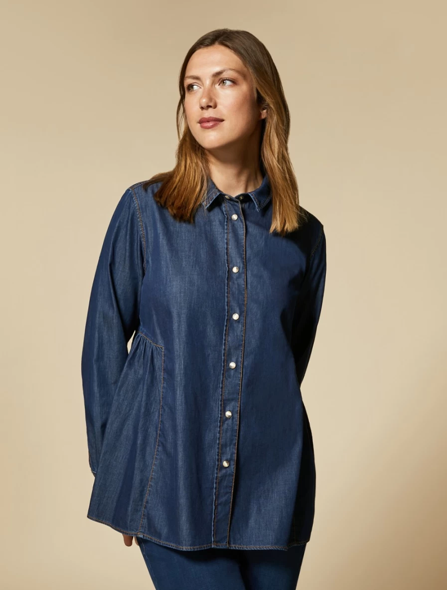 "Marina Rinaldi Women's Ski Blue Flounce Denim Shirt"