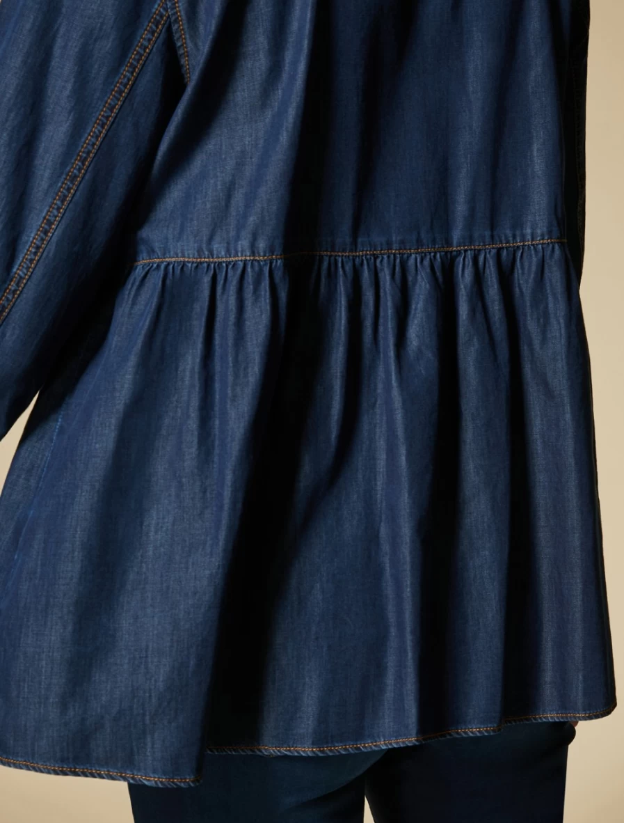"Marina Rinaldi Women's Ski Blue Flounce Denim Shirt"