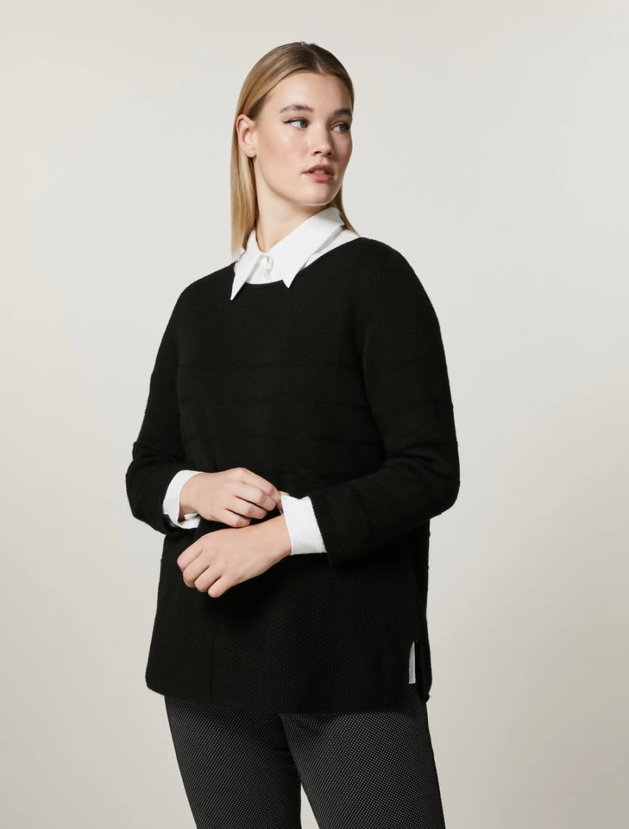 Marina Rinaldi Women's Black Wool Viscose Alpaca Blend Sweater