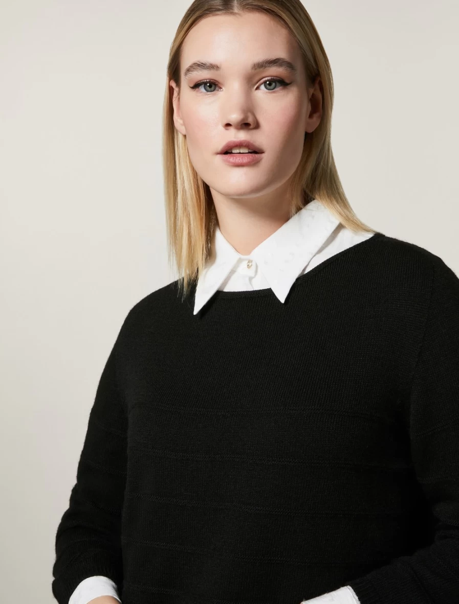 Marina Rinaldi Women's Black Wool Viscose Alpaca Blend Sweater