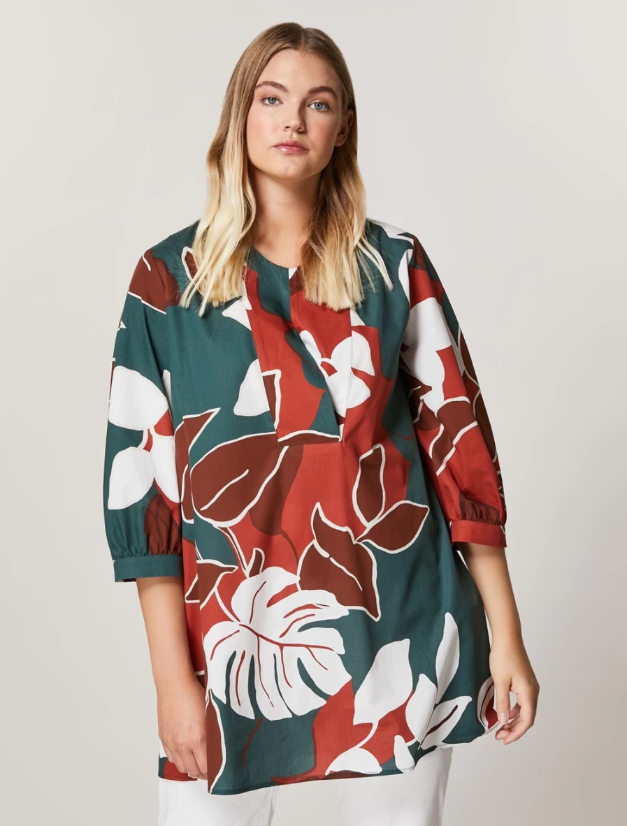 Marina Rinaldi Women's Dark Green Cotton Poplin Tunic Top