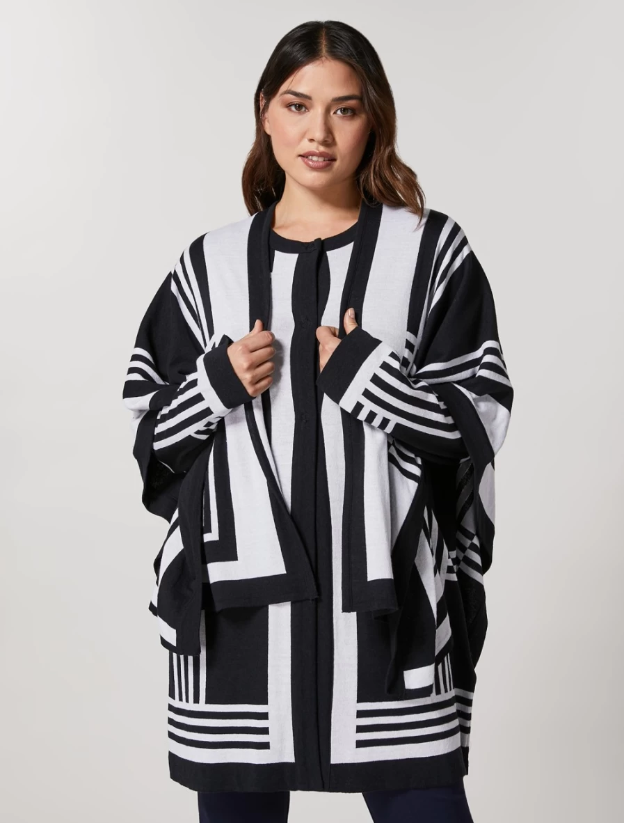 Marina Rinaldi Women's Dark Navy Jacquard Cape - Elegant Woven Design