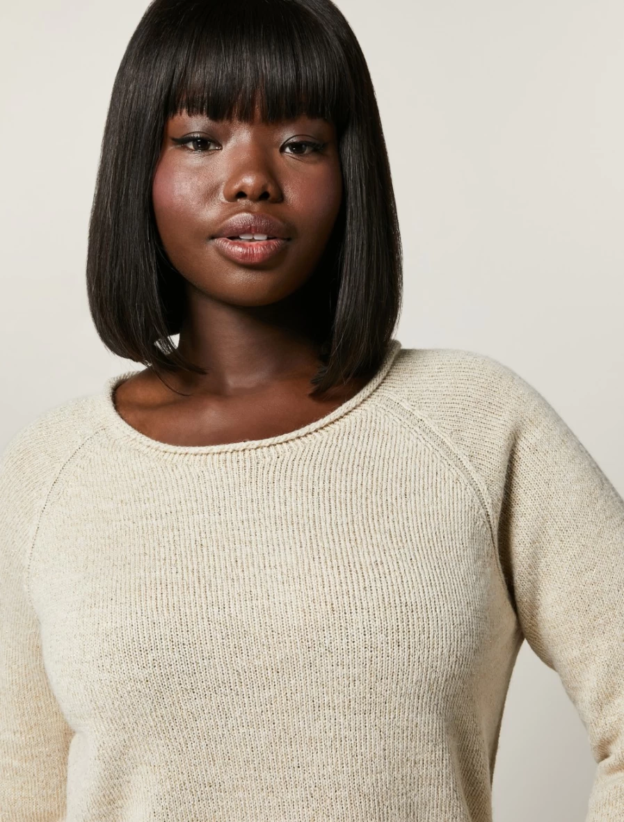 Marina Rinaldi Women's Sand Wool Alpaca Lurex Blend Sweater