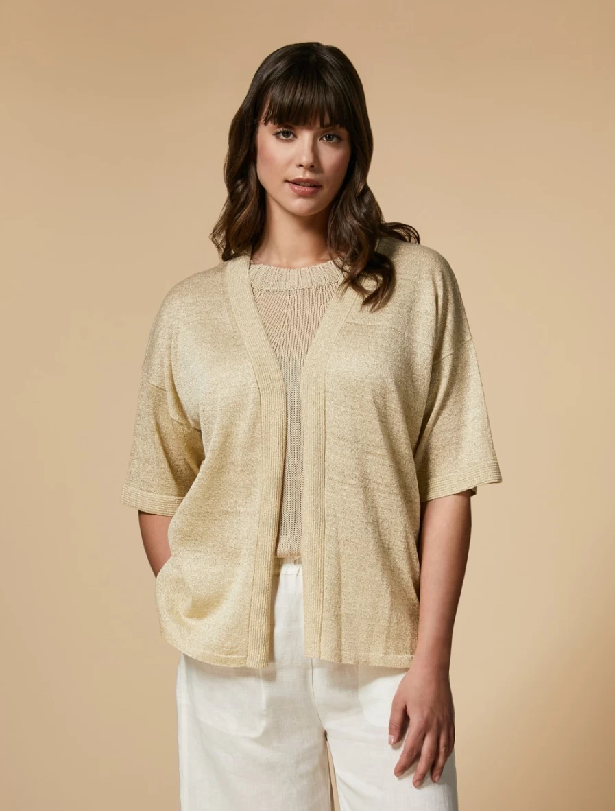 Marina Rinaldi Women's White Linen Cardigan with Lurex Detail