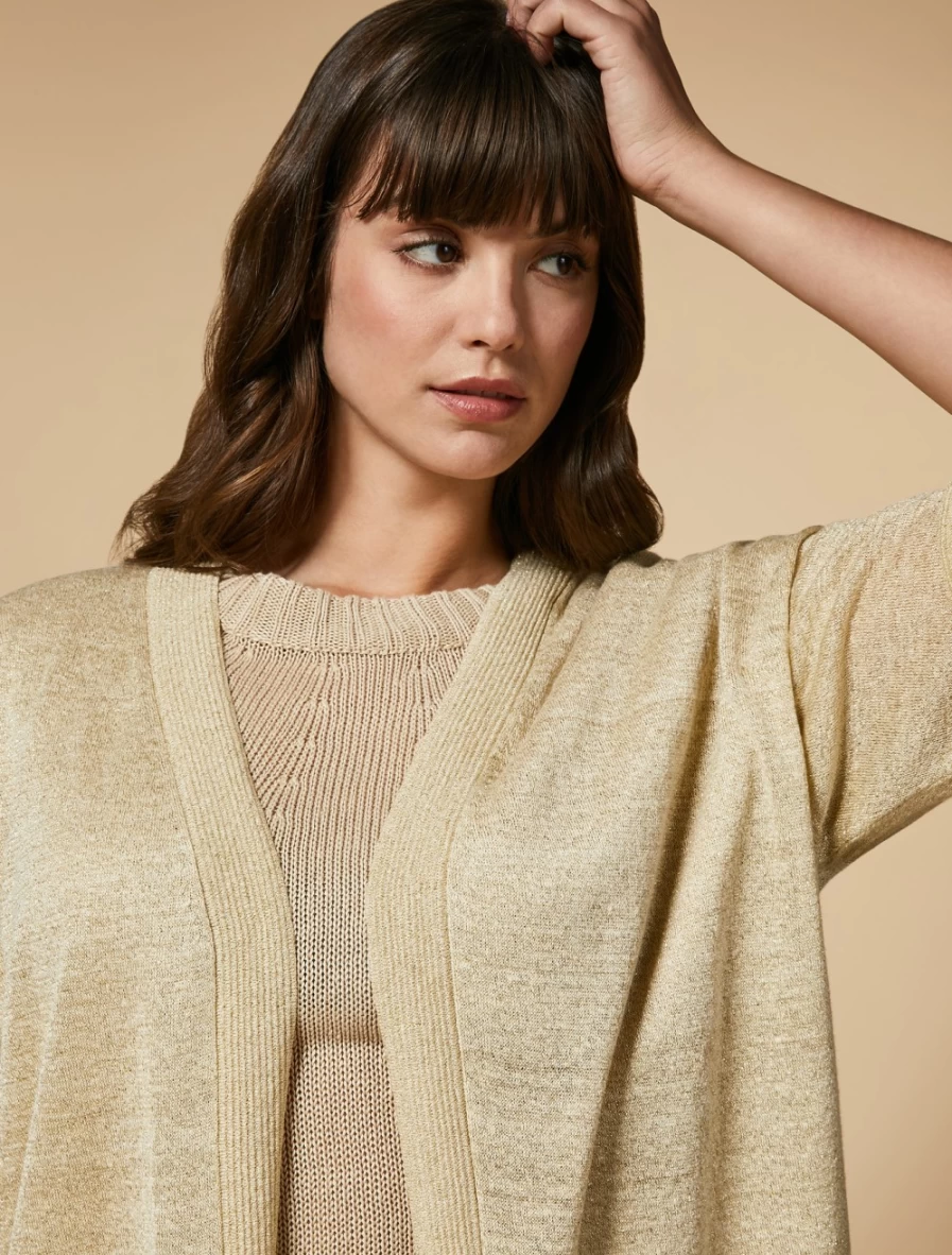 Marina Rinaldi Women's White Linen Cardigan with Lurex Detail