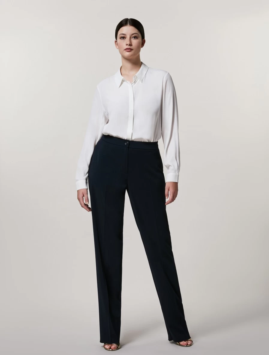 Marina Rinaldi Women's Dark Navy Fluid Stretch Fabric Trousers | Comfort & Style