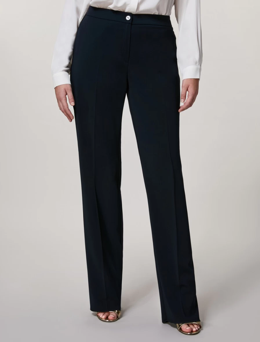 Marina Rinaldi Women's Dark Navy Fluid Stretch Fabric Trousers | Comfort & Style
