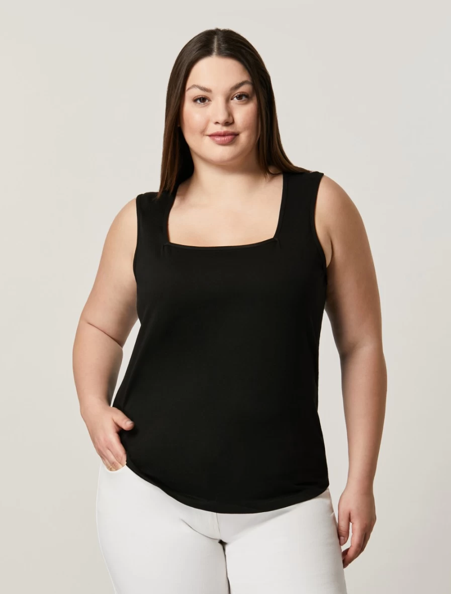 "Marina Rinaldi Women's Black Cotton Jersey Top"