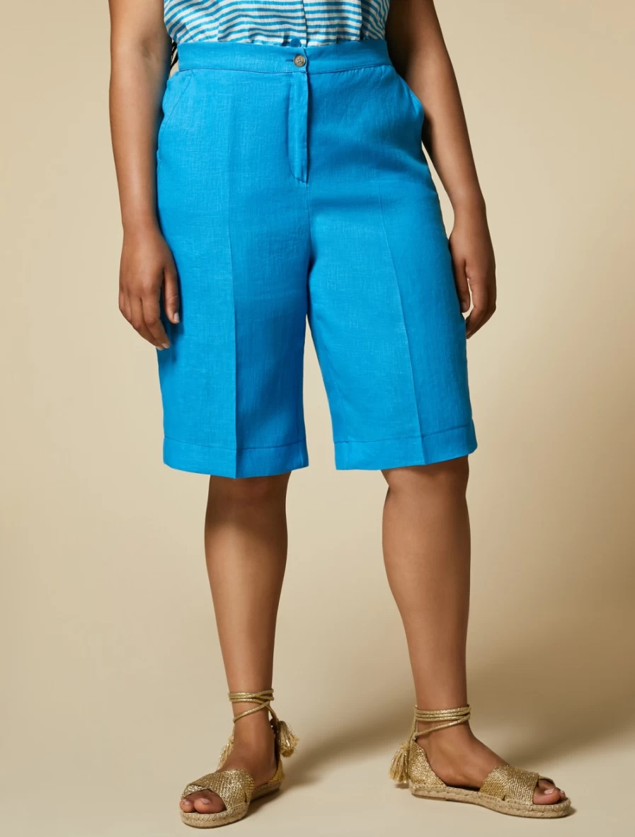 Marina Rinaldi Women's Turquoise Linen Bermuda Shorts