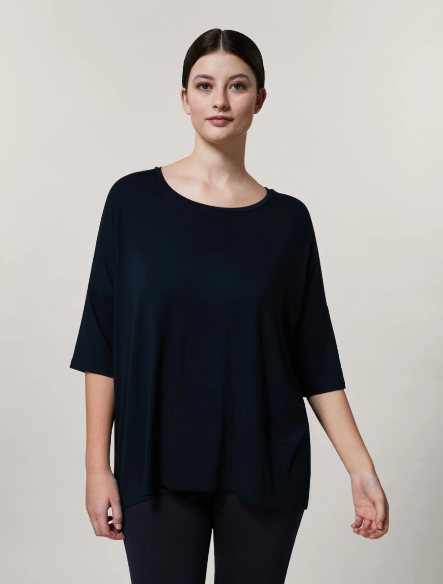"Marina Rinaldi Women's Dark Navy Viscose Jersey T-Shirt – Soft & Comfortable Top"