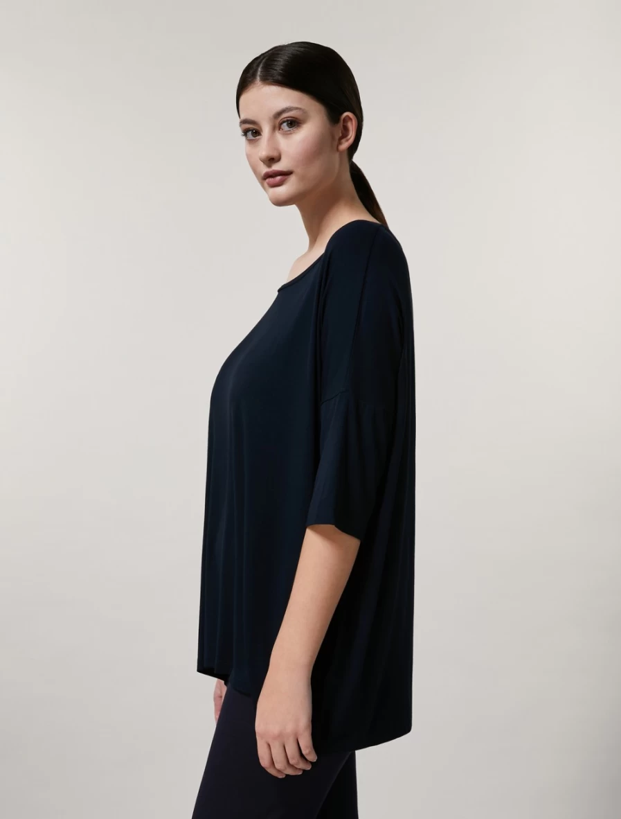 "Marina Rinaldi Women's Dark Navy Viscose Jersey T-Shirt – Soft & Comfortable Top"