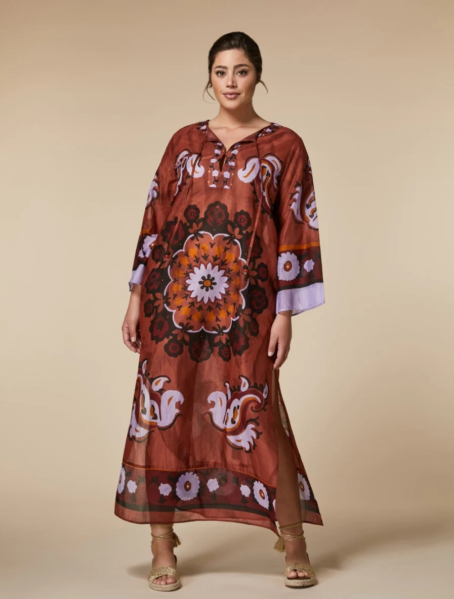 Marina Rinaldi Women's Dark Brown Printed Muslin Kaftan Dress