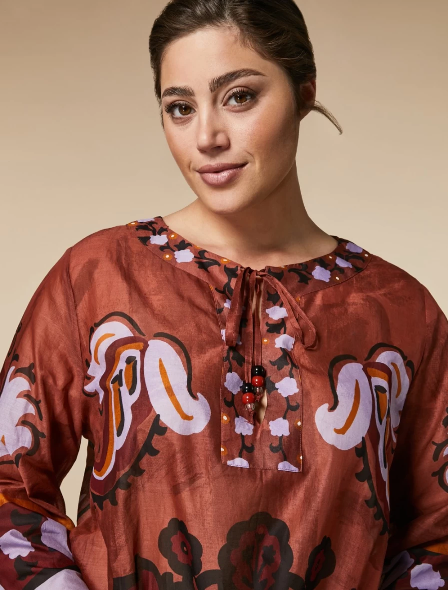 Marina Rinaldi Women's Dark Brown Printed Muslin Kaftan Dress