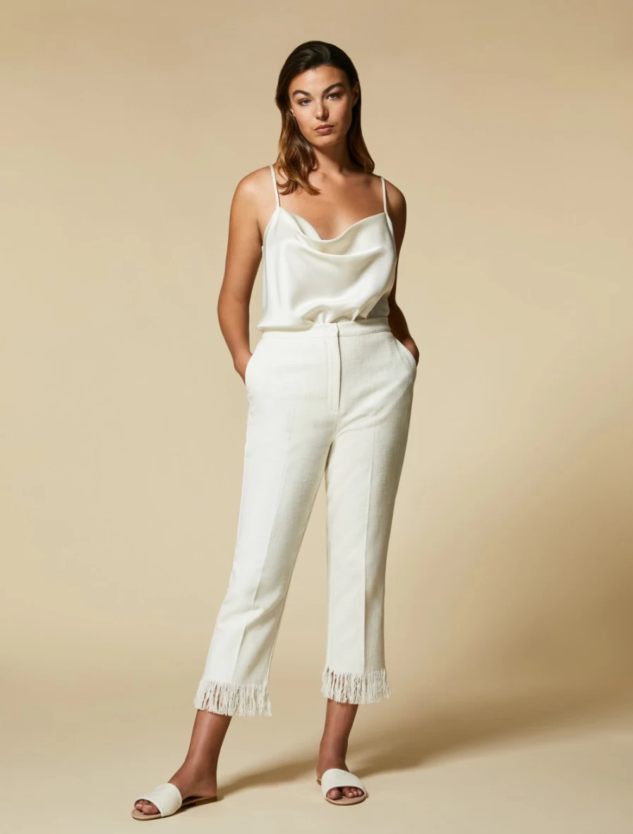 Marina Rinaldi Women's White Basketweave Cotton Trousers