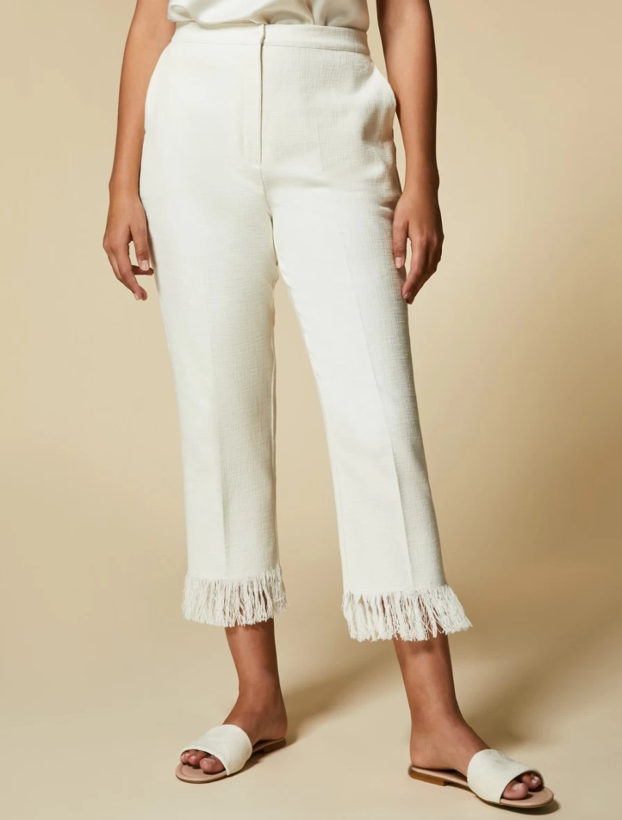 Marina Rinaldi Women's White Basketweave Cotton Trousers