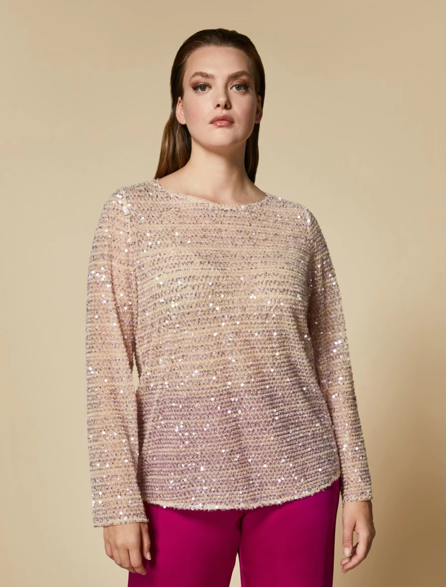 Marina Rinaldi Women's Pink Embroidered Tulle T-Shirt Elegant Feminine Top