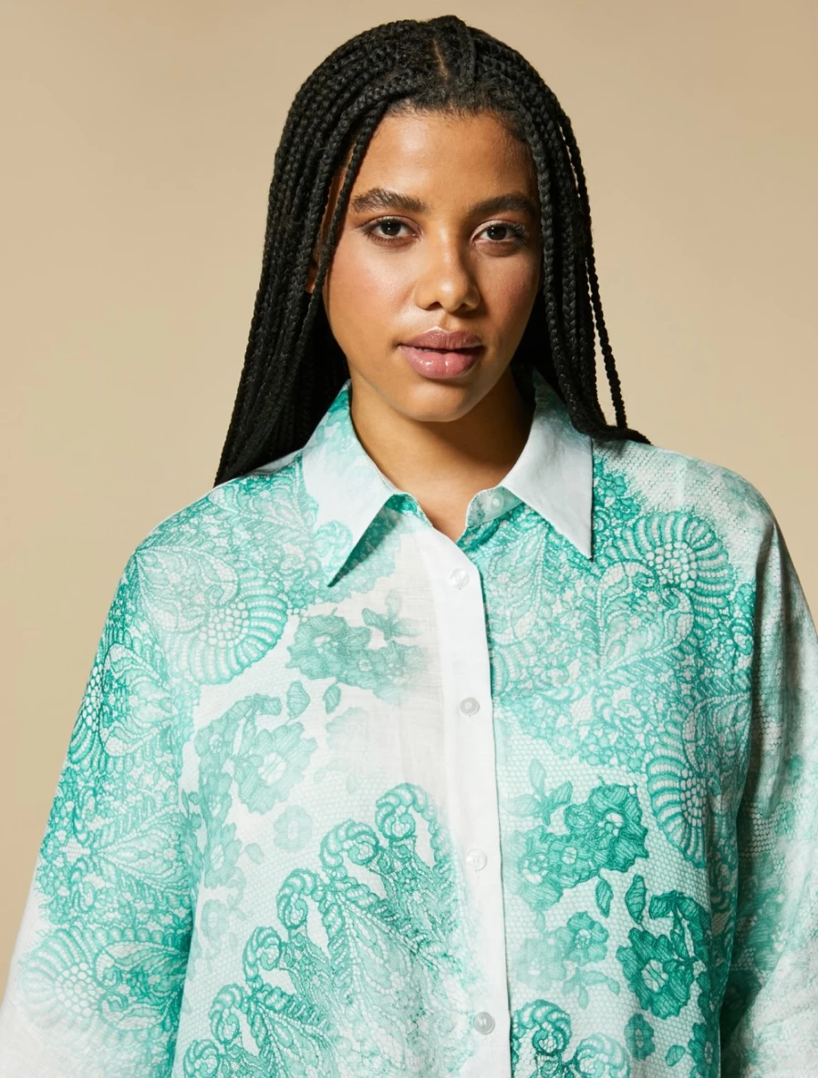 Marina Rinaldi Women's Dark Green Printed Linen Dress