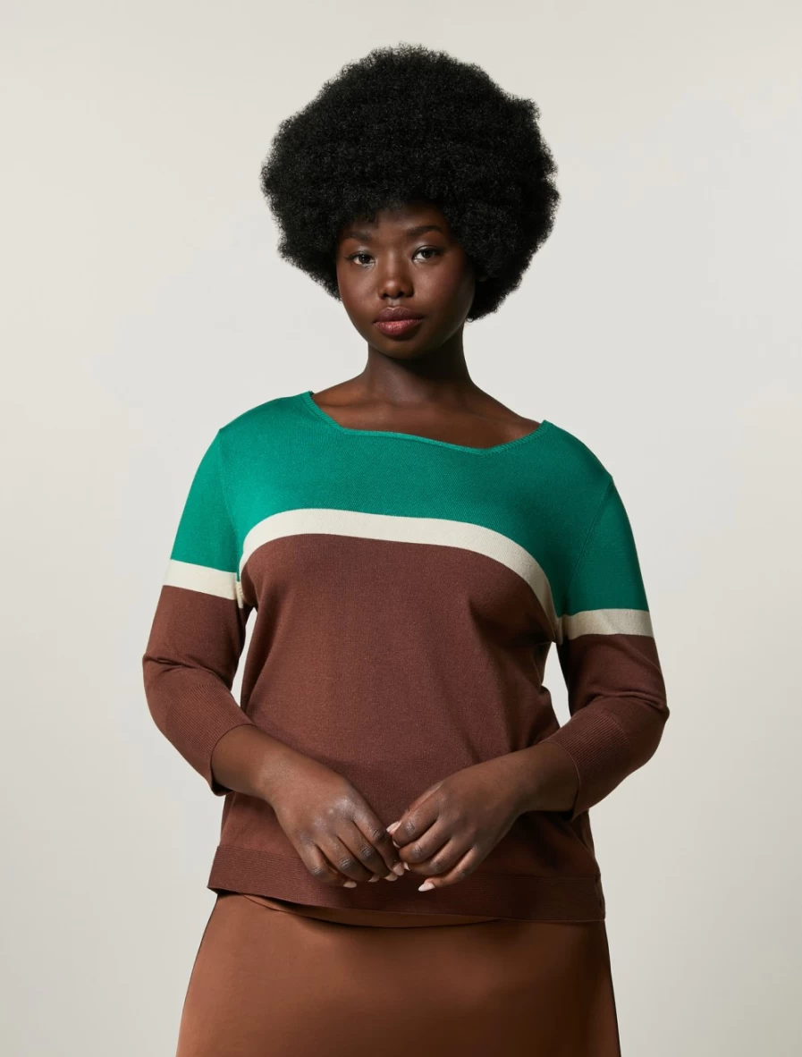 Marina Rinaldi Women's Brown Viscose Yarn Sweater - Soft & Comfortable Knitwear