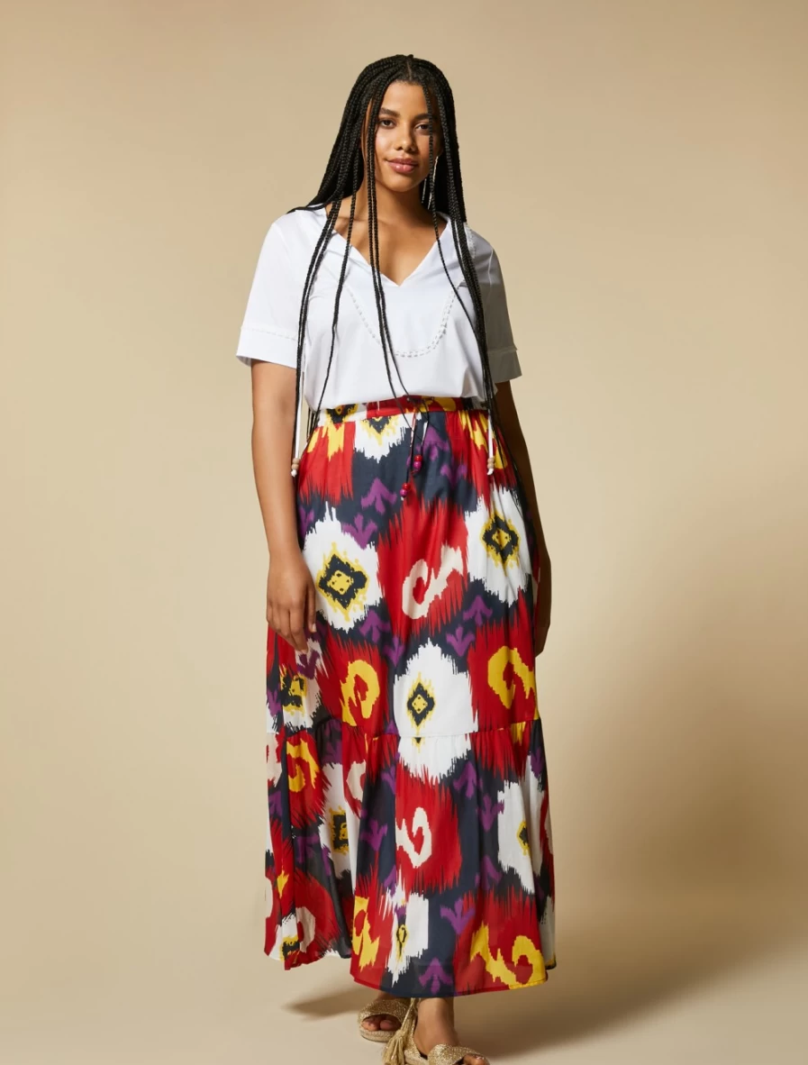 Marina Rinaldi Women's Dark Navy Long Printed Muslin Skirt