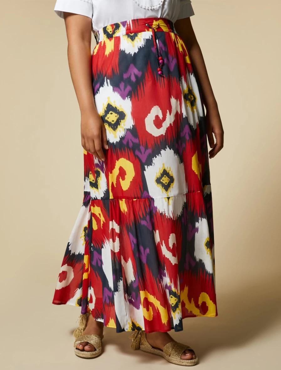 Marina Rinaldi Women's Dark Navy Long Printed Muslin Skirt