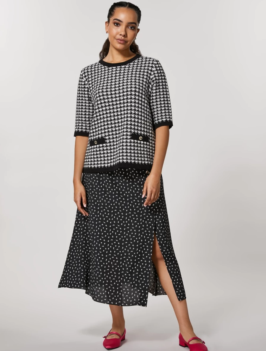 "Marina Rinaldi Women's Black Long Printed Skirt – Elegant Floral Maxi Skirt"