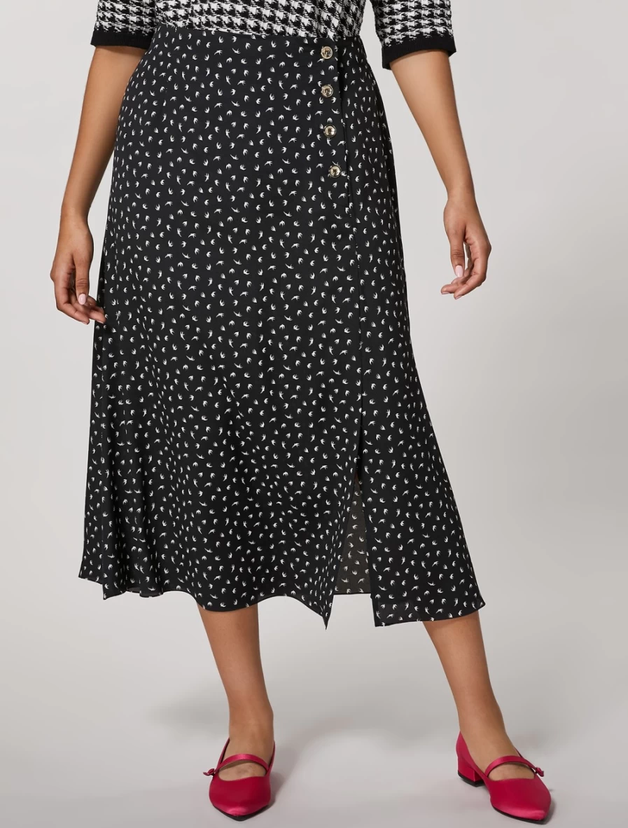 "Marina Rinaldi Women's Black Long Printed Skirt – Elegant Floral Maxi Skirt"