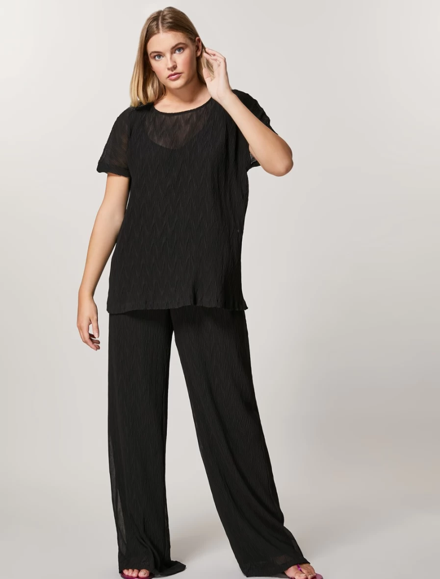 Marina Rinaldi Women's Black Pleated Georgette Trousers