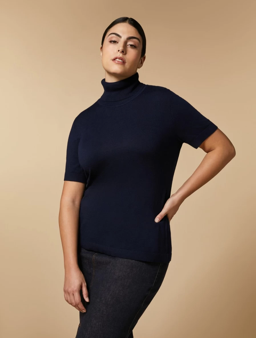 Marina Rinaldi Women's Dark Navy Viscose Polo-Neck Sweater