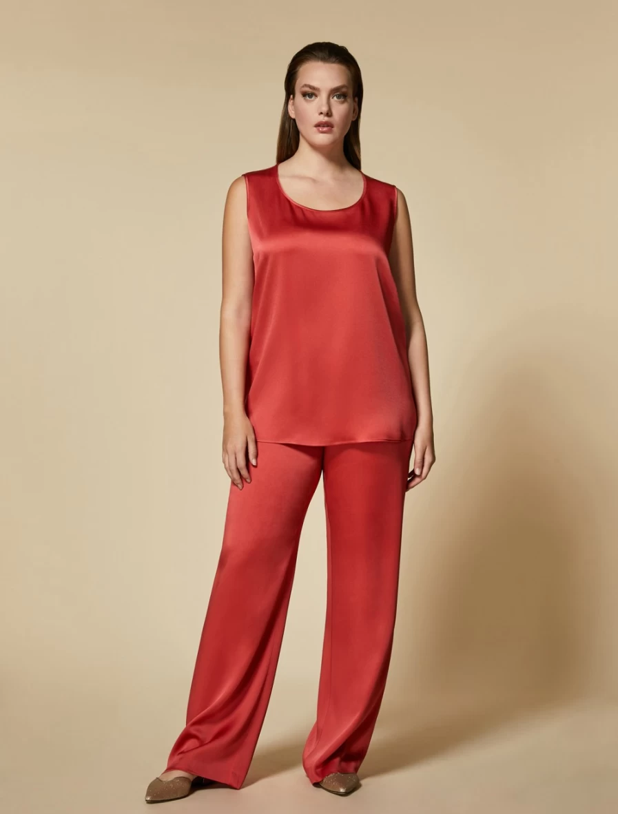 Marina Rinaldi Women's Red Shiny Frisottino Trousers
