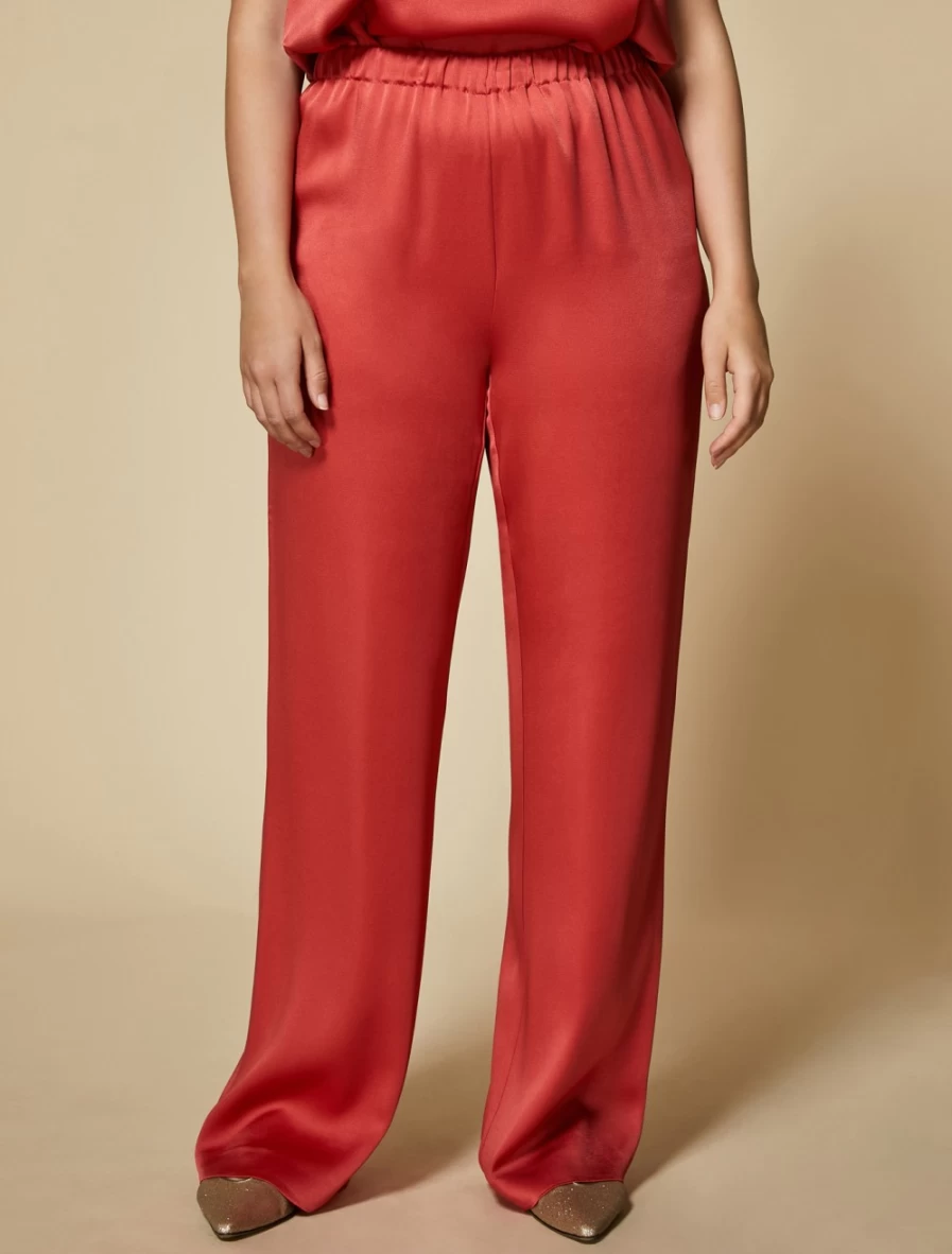 Marina Rinaldi Women's Red Shiny Frisottino Trousers
