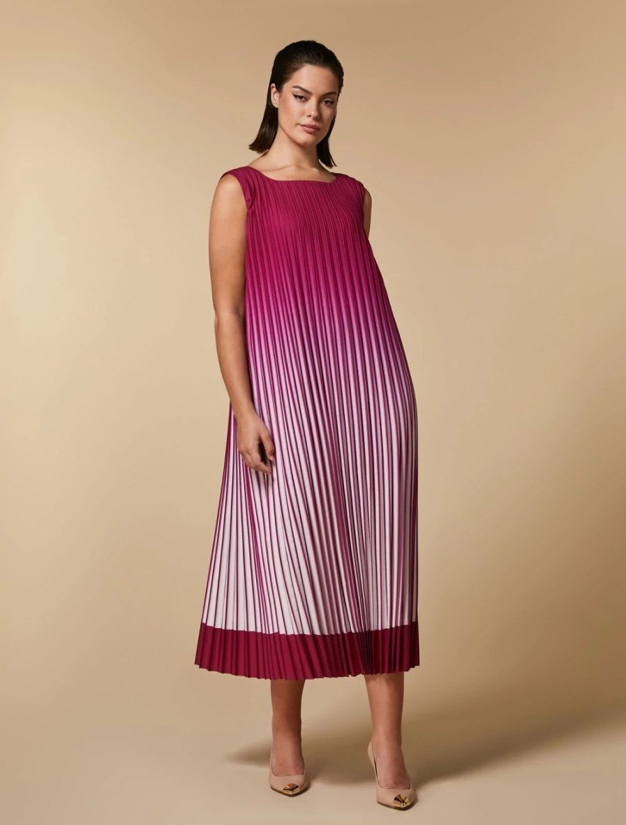 Marina Rinaldi Women's White Pleated Crepe De Chine Dress