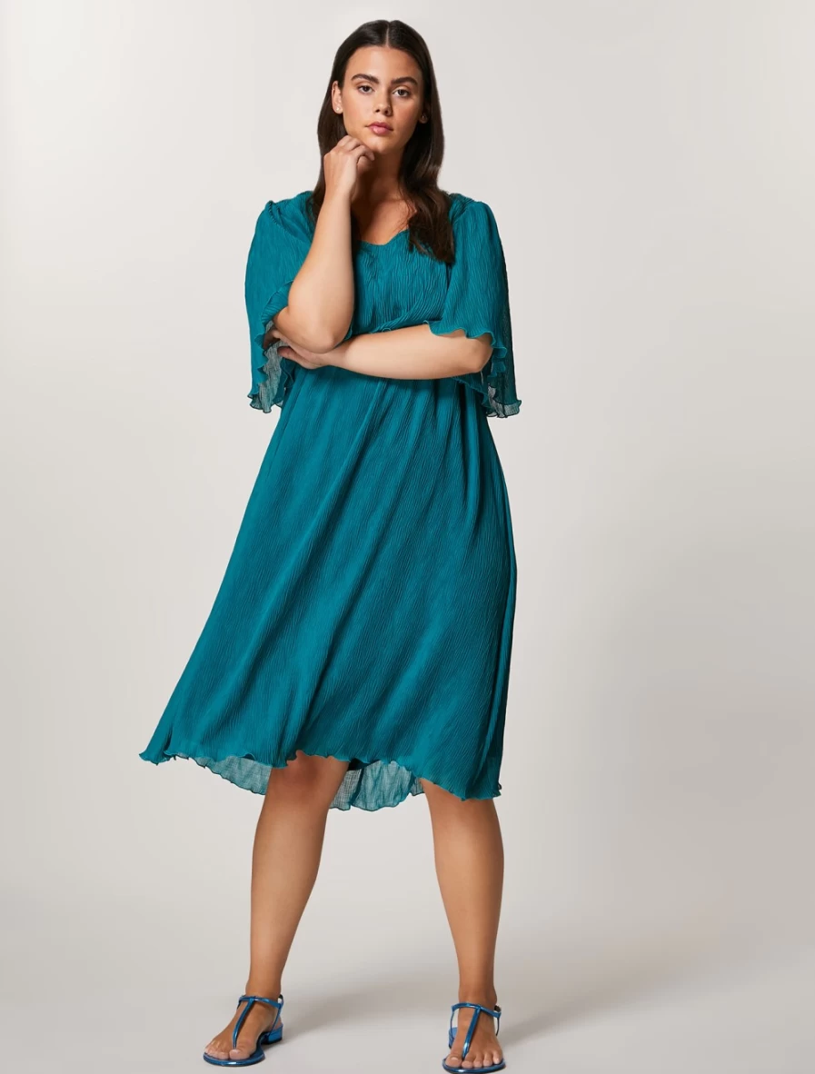 Marina Rinaldi Women's Dark Green Pleated Georgette Dress