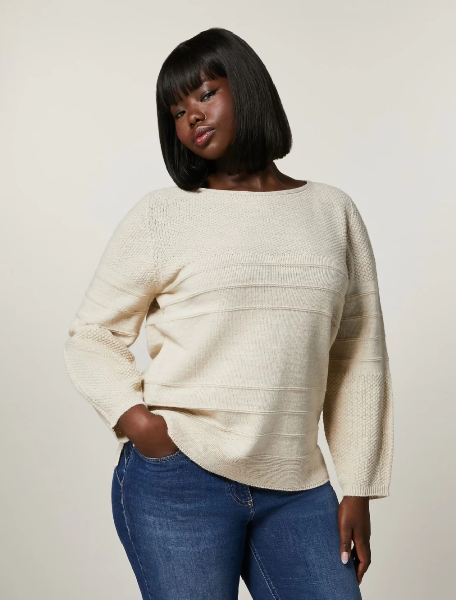 "Marina Rinaldi Women's Sand Wool Viscose Alpaca Blend Sweater"