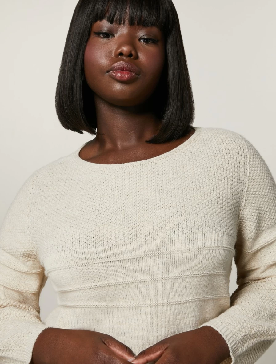"Marina Rinaldi Women's Sand Wool Viscose Alpaca Blend Sweater"