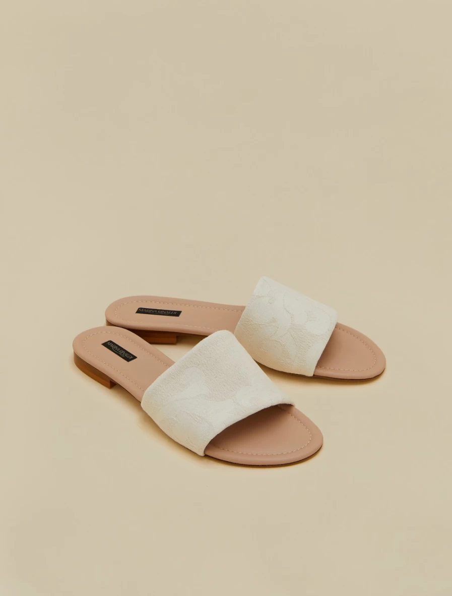 Marina Rinaldi Women's White Jacquard Slide Sandals | Elegant Comfort