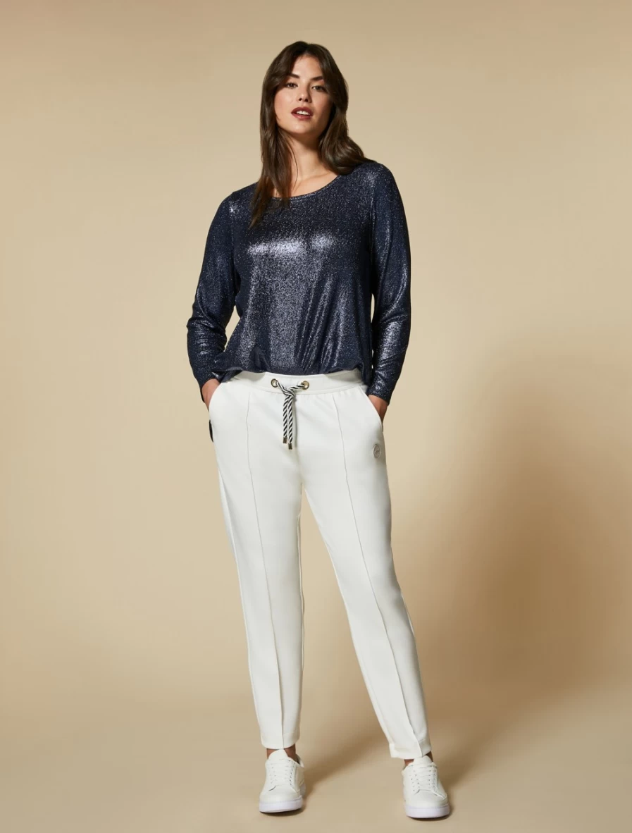 Marina Rinaldi Women's White Scuba Jersey Trousers - High-Waisted Comfort Pants